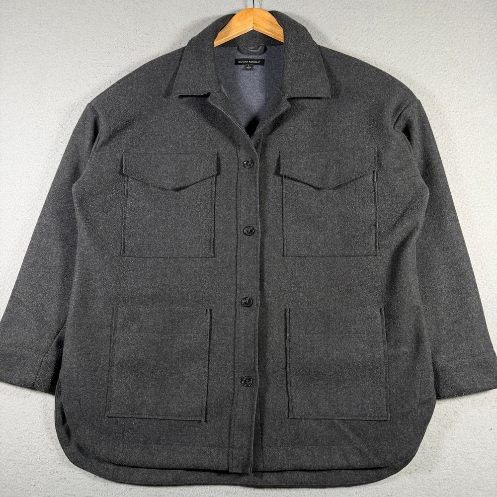 Banana Republic Men's Charcoal Gray Wool‎ Blend Shirt Jacket Size L Shacket